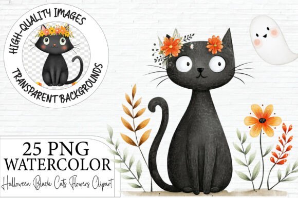 Download Halloween Black Cat Flowers Clipart - Flower Collection