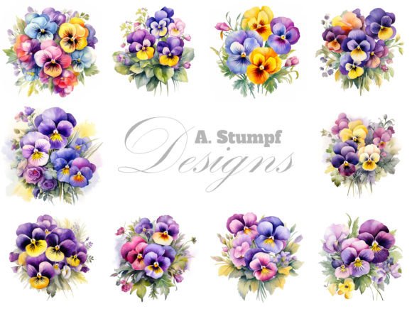 Download Pansy Flowers Clipart Watercolor Bundle - Flower Collection
