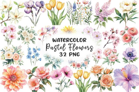 Download Watercolor Pastel Flowers Clipart - Flower Collection