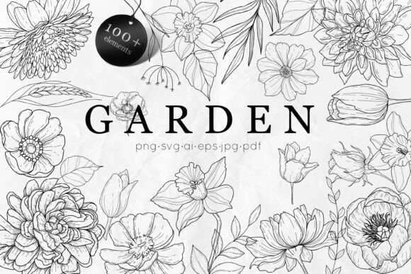 Download Garden Flowers Bundle Line Art SVG - Flower Collection