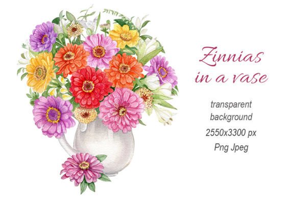 Download Watercolor Zinnia Flowers in a Vase - Flower Collection