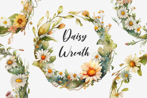 Download Daisy Watercolor Wreath Clipart - Daisy Collection