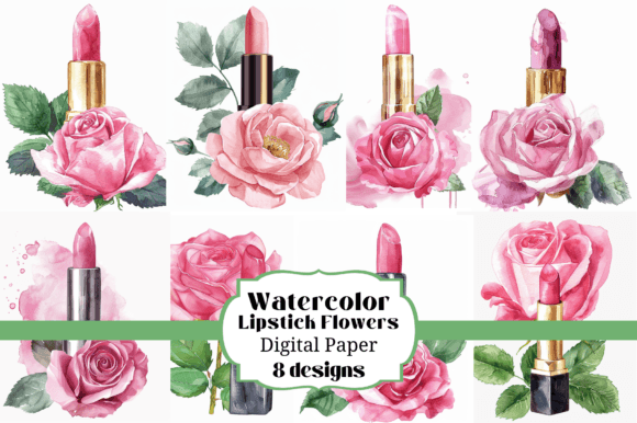 Download Watercolor Lipstick Flower Illustrations - Flower Collection