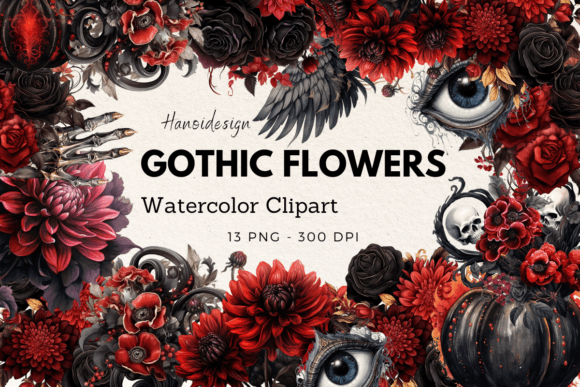 Download Gothic Flowers Watercolor Cliparts - Flower Collection