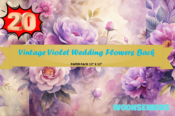 Download Beautiful Vintage Violet Wedding Flowers Background Watercolor Png Kdp Digital Paper - Flower Collection
