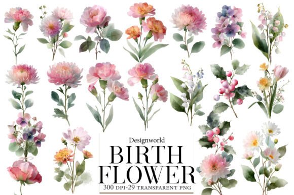 Download Watercolor Birth Flower Clipart - Flower Collection