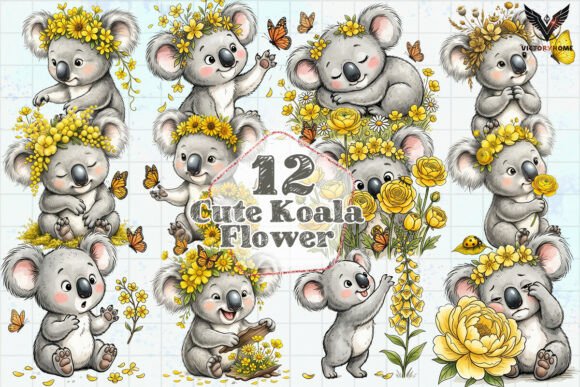 Download Cute Koala Flower Clipart PNG - Flower Collection