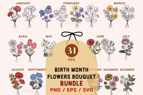 Download Birth Month Flower Bouquet Svg - Bundle - Flower Collection