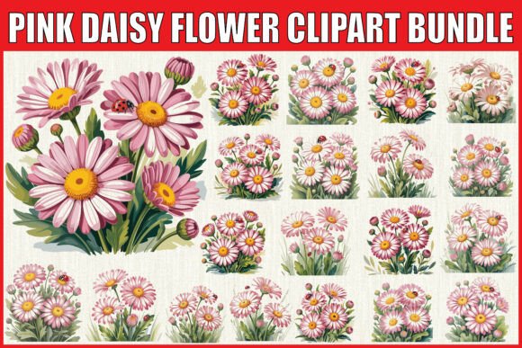 Download Pink Daisy Flower Clipart Bundle - Daisy Collection