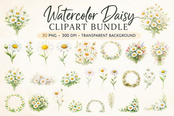 Download 30-watercolor-daisy-clipart-bundle - Daisy Collection