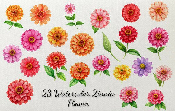 Download 23 Watercolor Zinnia Flower - Flower Collection