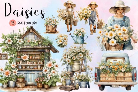 Download Daisies Watercolor Sublimation Clipart - Daisies watercolor Collection
